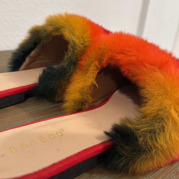 Bamboo multicolored rainbow furry (vegan) hard bottomed slides/mules size 10 - Picture 5 of 11